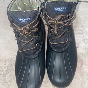 Sperry Black Quilted Boots with Colorful Lining